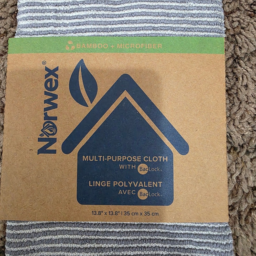Norwex Multi-Purpose Cloth Bamboo Microfiber BacLock Striped Grey Green New - Picture 2 of 3